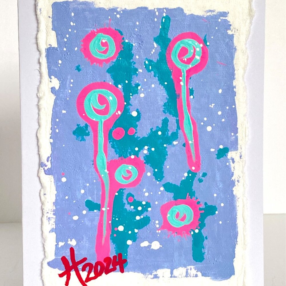 Colorful Abstract Acrylic Art Handmade Original Blank Greeting Card and Envelope